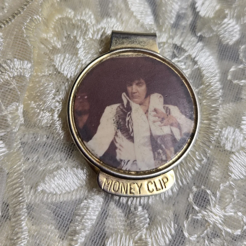 Vintage Gold-tone Elvis Money Clip with Portrait!